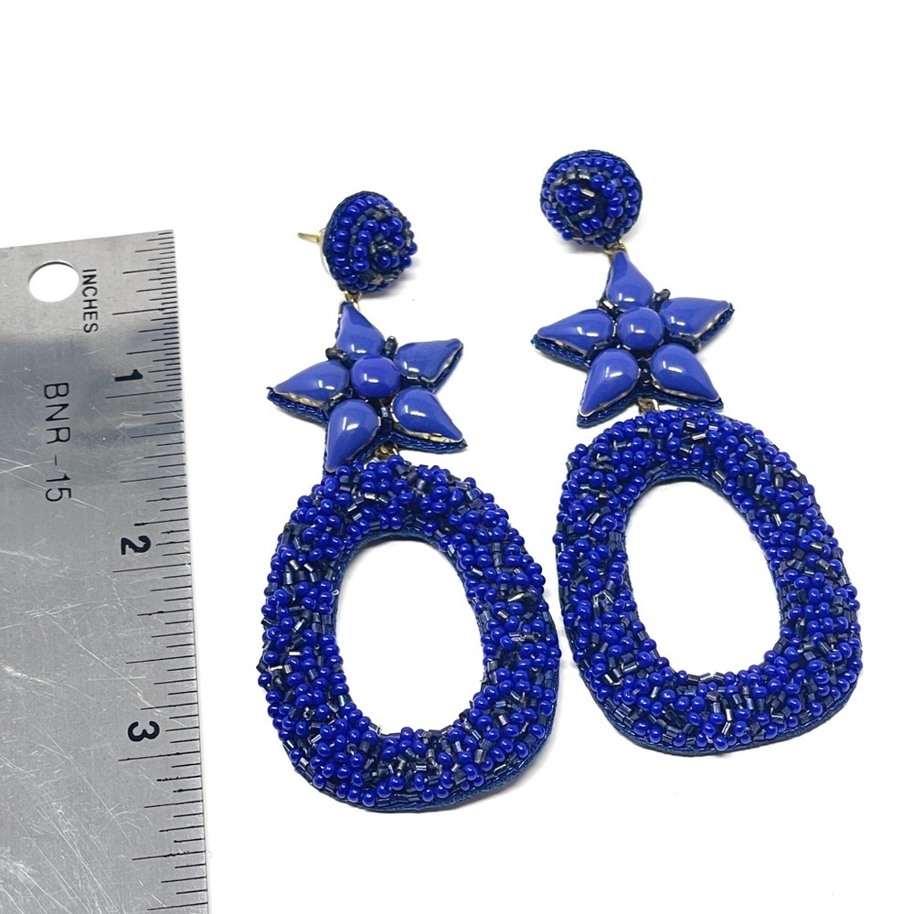 New Anthropologie Deepa Gurnani Star Blue Beaded Dasia Hoop Earrings - Picture 4 of 7